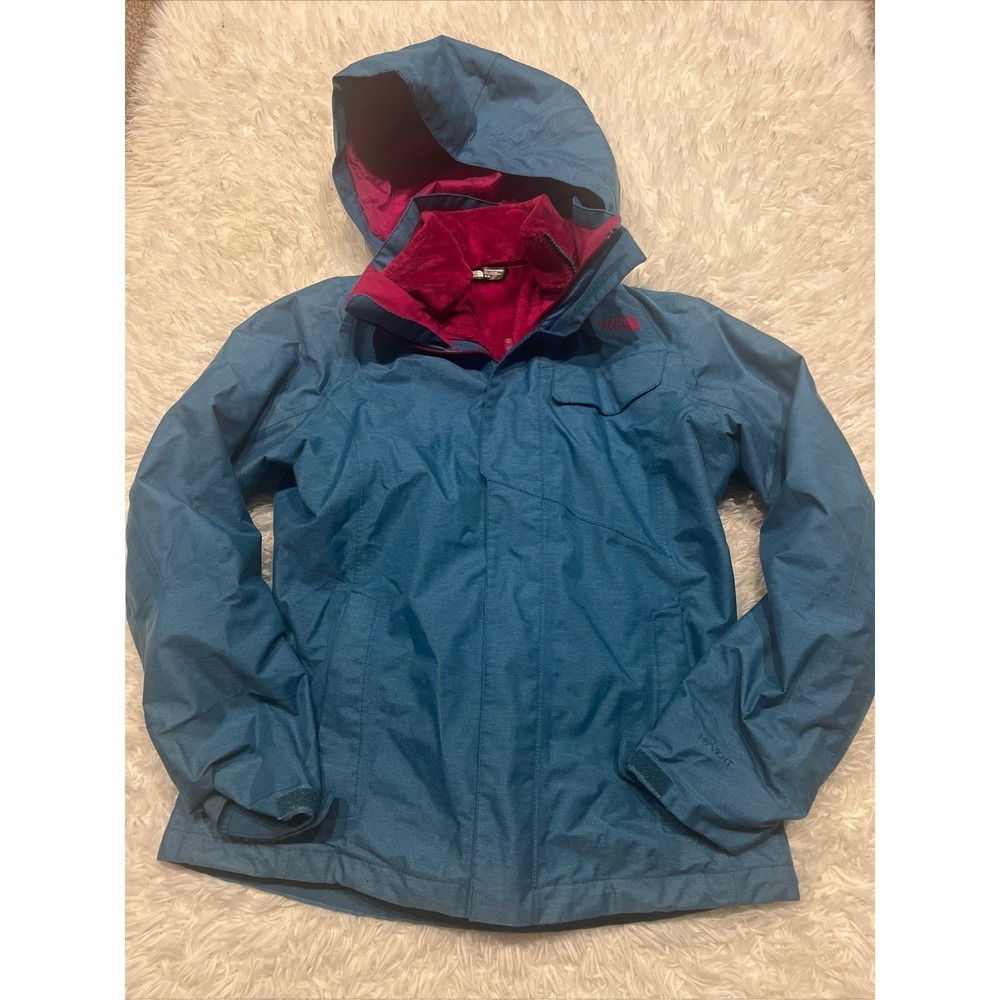 Women's The North Face Blue Pink Hooded Winter Coat Size Medium